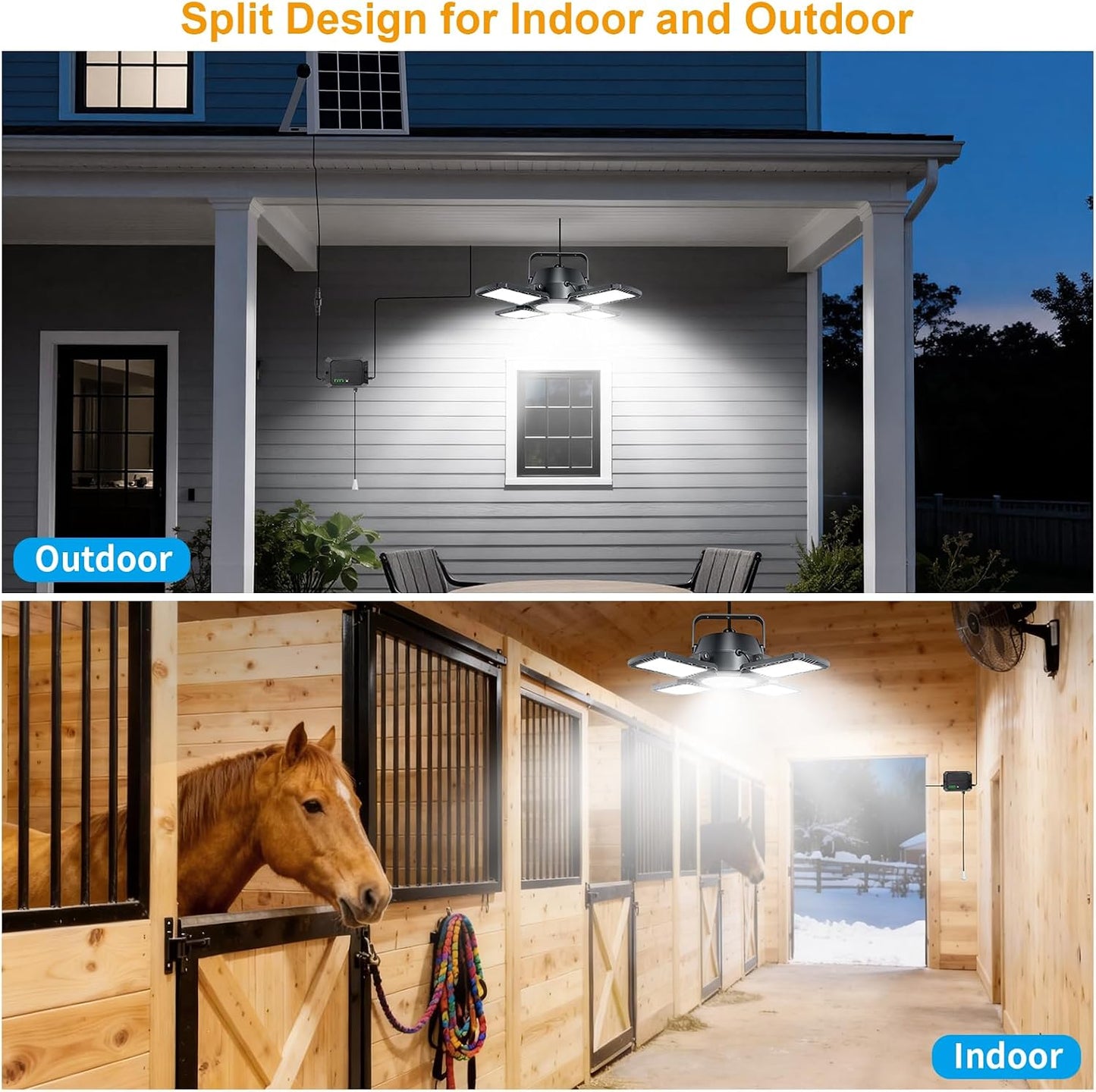 Solar Shed Lights Indoor Outdoor with Pull String, 2000LM Available All Day Solar Pendant Light, High/Low Brightness Switch Solar Lights Indoor, IP65 Waterproof for Gazebo, Shop, Garage