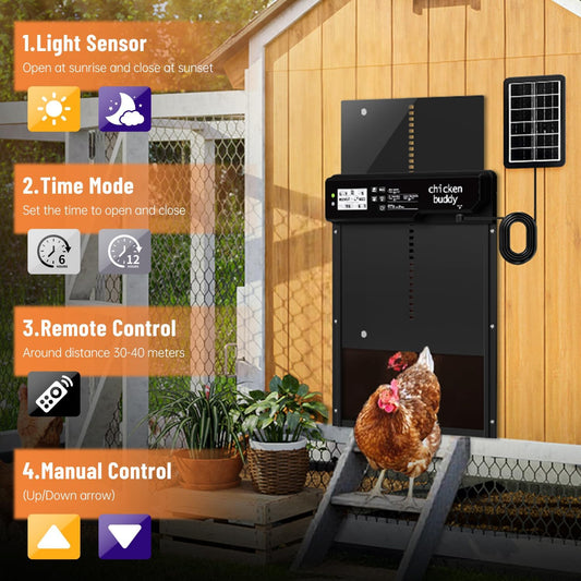 XL solar automatic chicken coop door with timer and light sensor