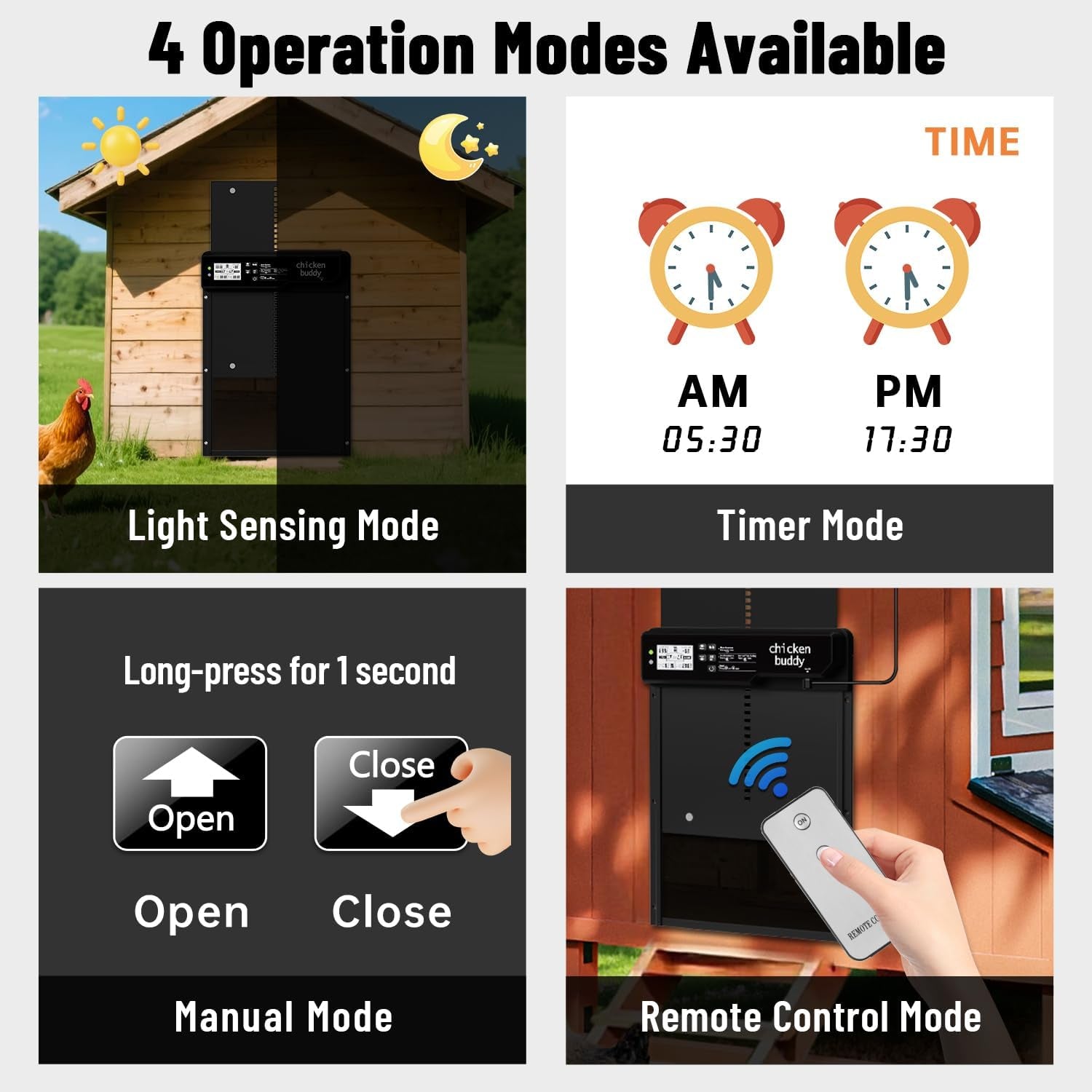 Automatic Chicken Coop Door Solar Powered Extra Large 10″ X 14.3 ″LCD Display Automatic Chicken Door with 4 Modes Timer & Light Sensor, Aluminum Alloy Chicken Door