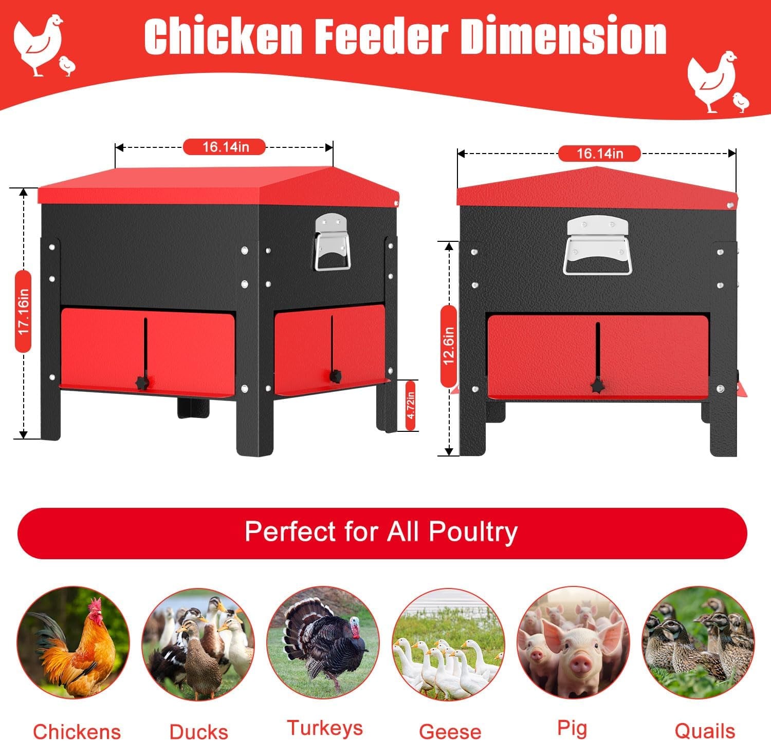 80Lb Automatic Metal Chicken Feeder,Heavy Duty Portable Gravity Chicken Feeder Box with Weatherproof Lid, No Waste Predator-Proof Poultry Feeder with Lockable Access Door for Ducks, Geese