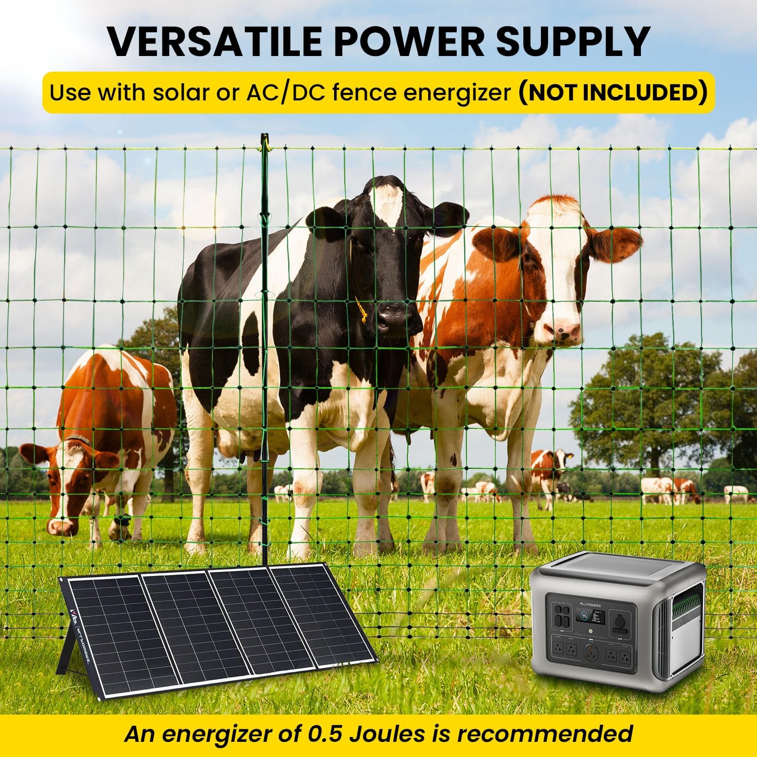Electric Fence Netting, 49.6" H X 164'L Electric Anti-Predator Poultry Fence, PE Net Fencing Kit with 14 Posts Double Spiked, Movable Livestock Nets for Sheep, Hogs, Cattle and Other Big Poultry