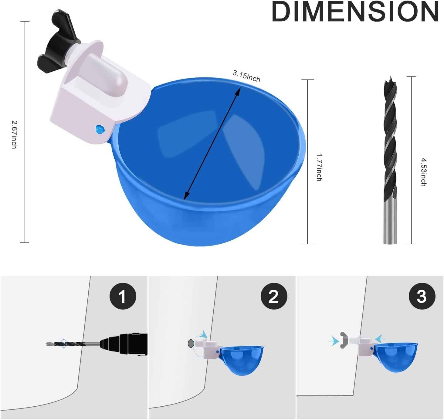 Chicken Waterer Cups, 8 Packs Blue Large Chicken Watering Cups | Automatic Chicken Water Cups, Tee Fittings Poultry Feeder Cups Suitable for Chicken, Duck, Turkey with Mounting Hole Opener