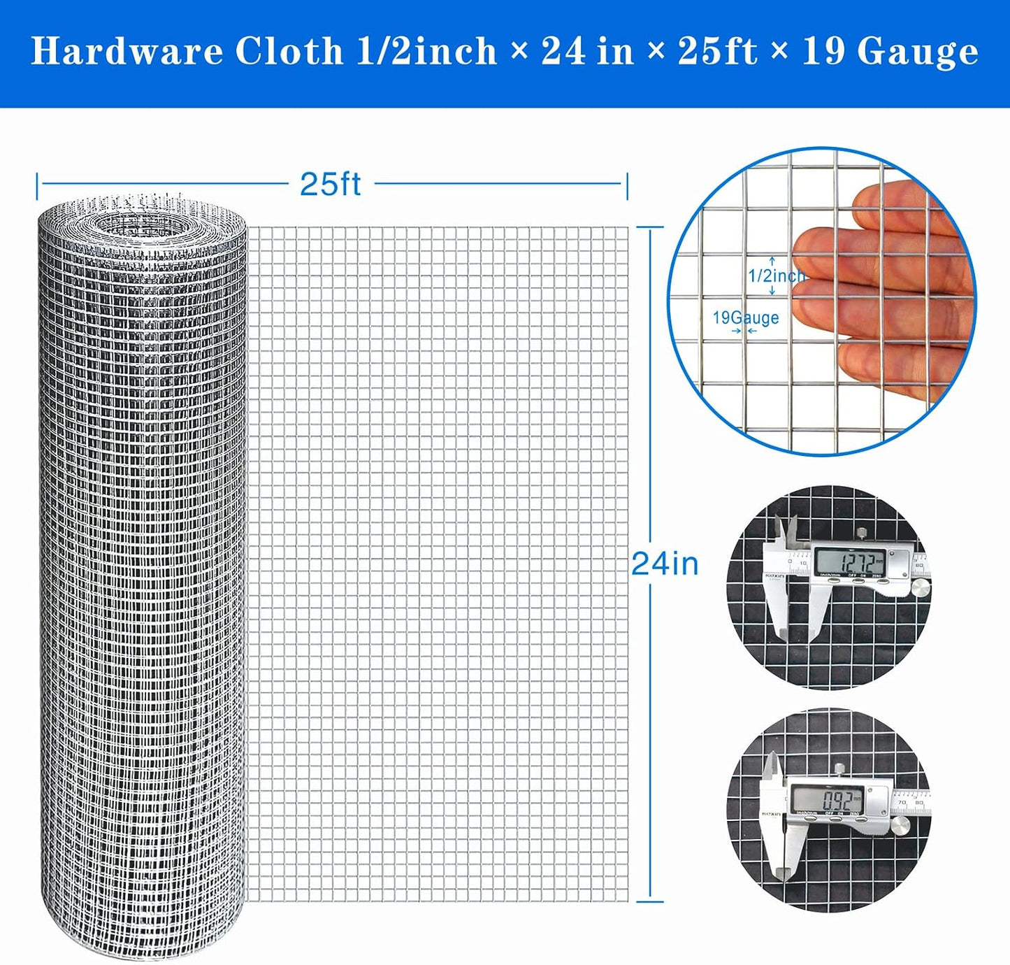 Hot-Dip Galvanized 1/2In Hardware Cloth 24X25Ft 19G Chicken Wire | Chinken Fencing Coop