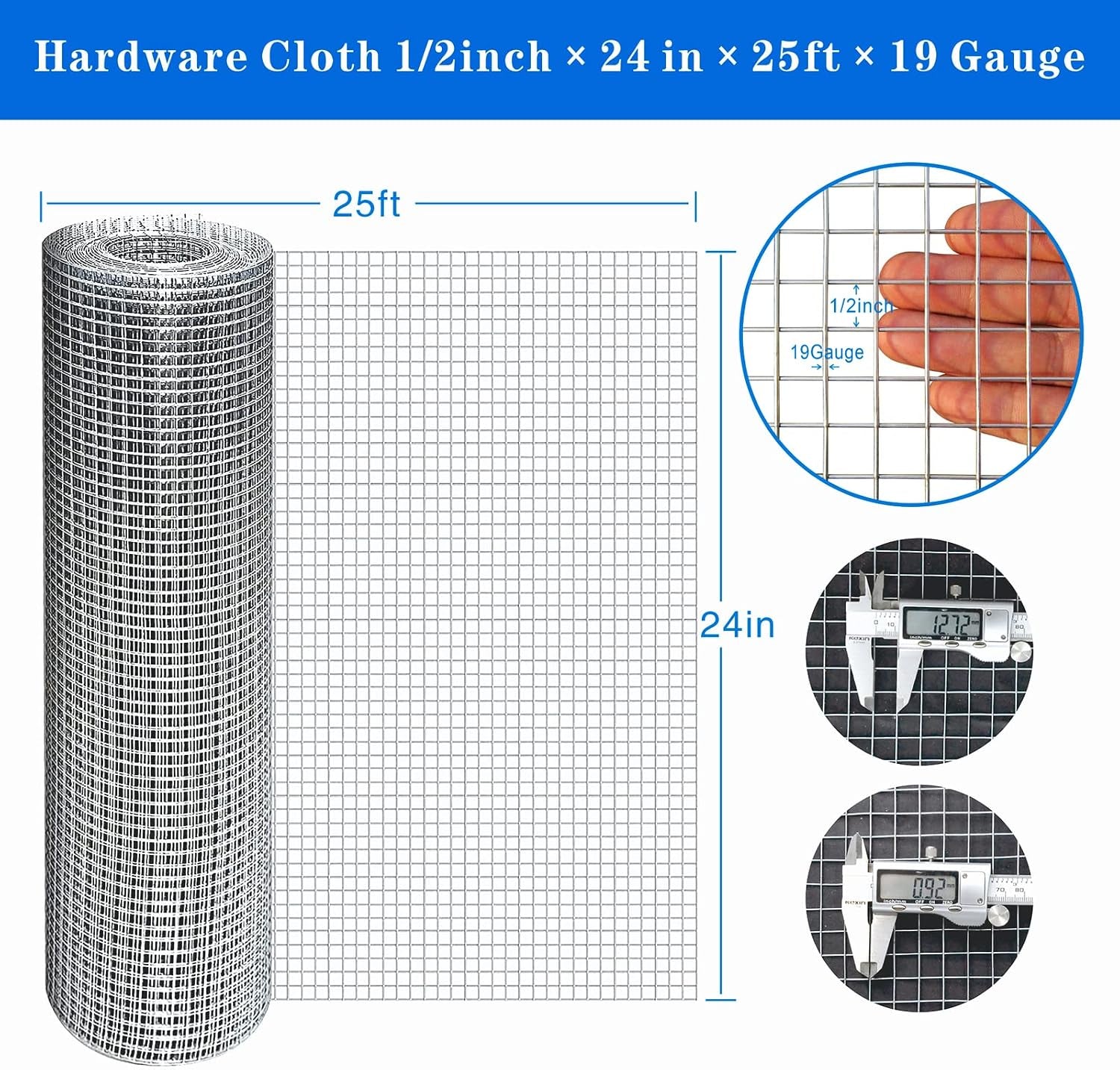 Hot-Dip Galvanized 1/2In Hardware Cloth 24X25Ft 19G Chicken Wire | Chinken Fencing Coop