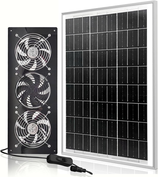 Solar Exhaust Fan,Solar Panel with 3 Ventilation Fans Kit,Solar Powered Fan for Shed,Chicken Coop,Attic & Greenhouse Intake or Exhaust Air,3500Rpm, 15FT Cord,Ip67 Waterproof