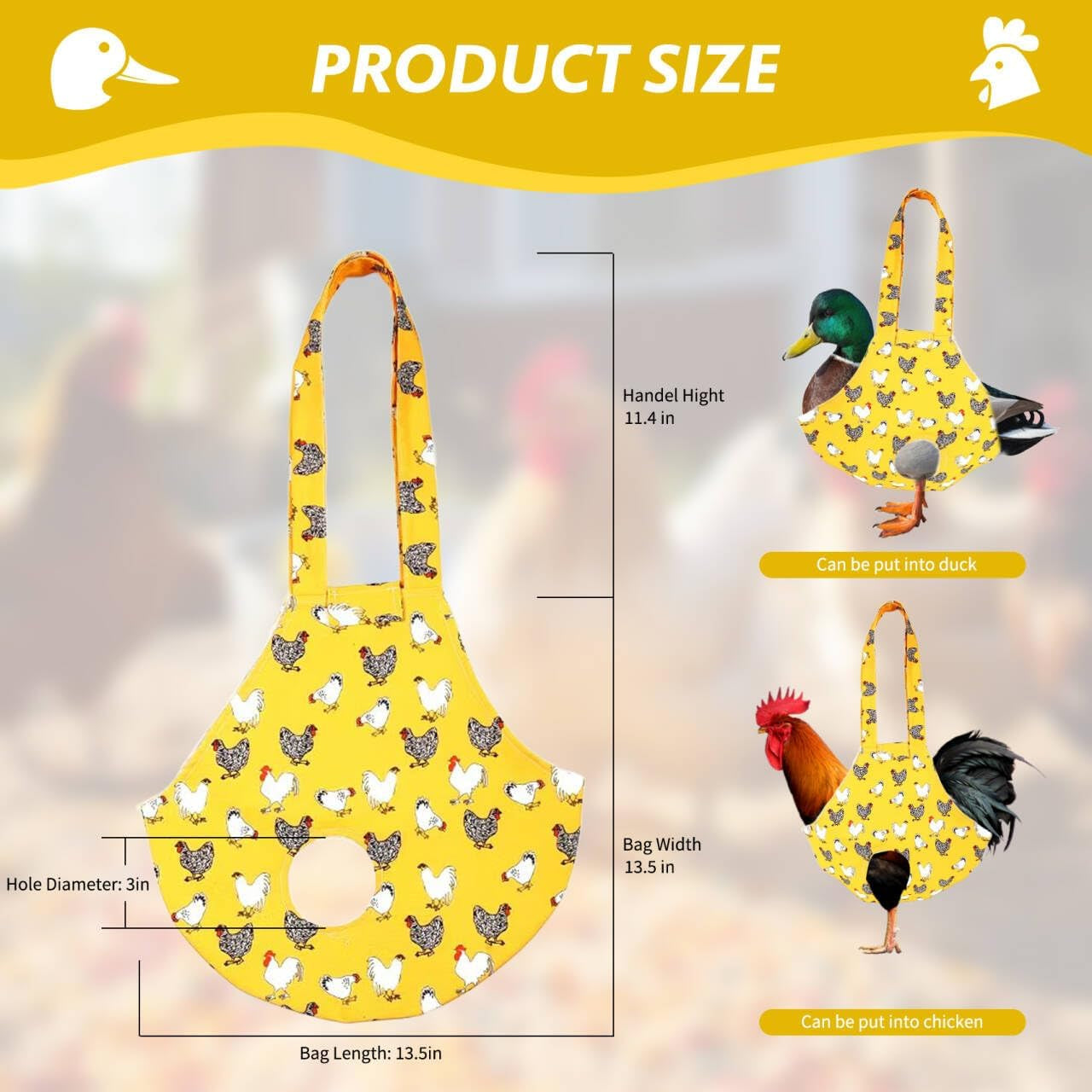 Chicken Holder Bag Chicken Medic Bag Chicken Carrier with Handle Chicken Supplies Catching Hand Bag for Hen Rooster Poultry Chicken Transport (Yellow Mix Color(1 Pack))
