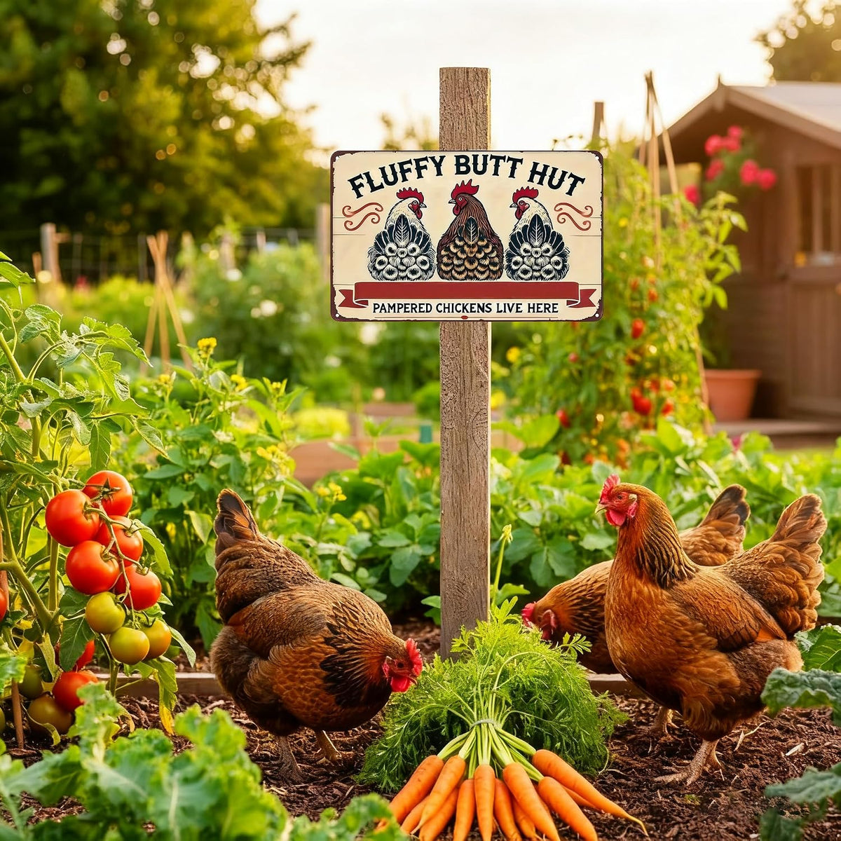 Fluffy Butt Hut Vintage Metal Chicken Coop Sign – 8" × 12"