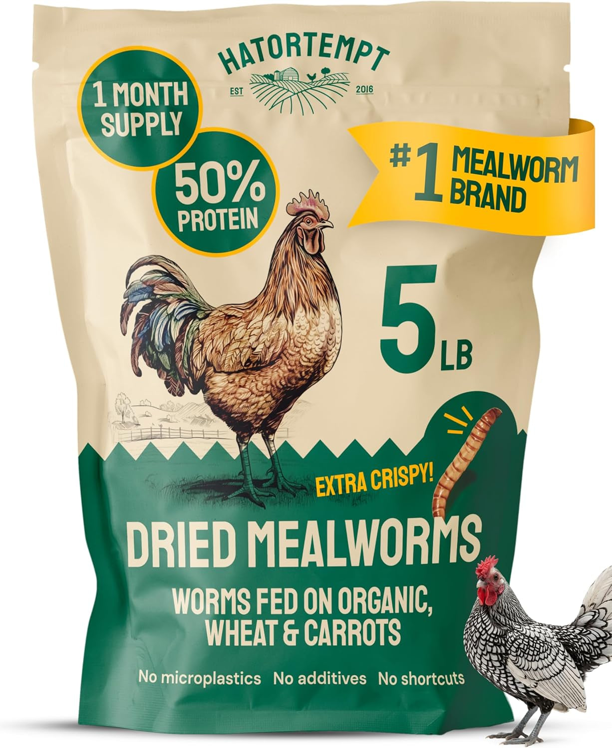 5Lb Dried Mealworms for Chickens & Wild Birds, Chicken Feed | High-Protein Chicken Food - Meal Worms Fed an Organic Diet - Hand Inspected Treats for Laying Hens & Ducks - 2 Yr Shelf Life