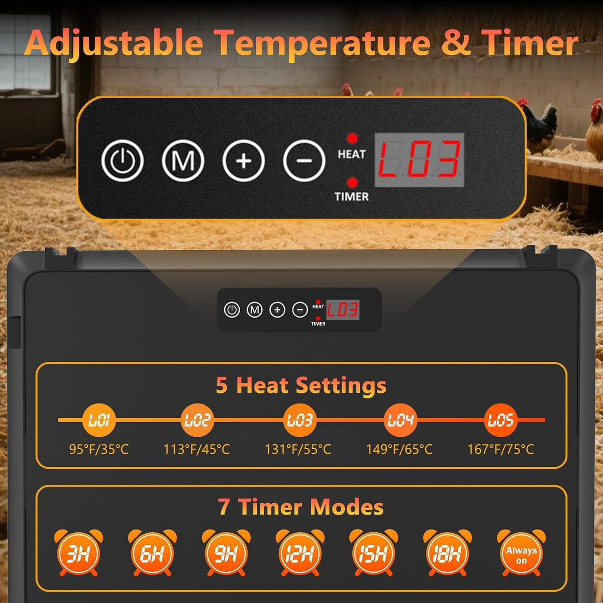 75W chick brooder plate with timer and adjustable heat