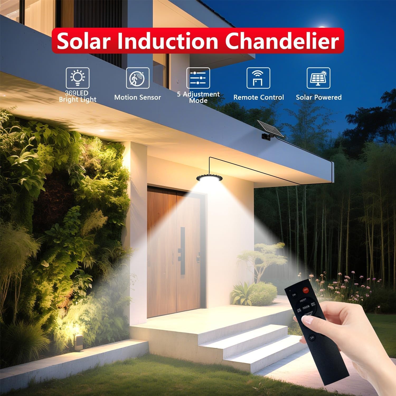 Solar Shed Light Indoor Outdoor, 396LED 360° Lighting Waterproof Solar Powered Pendant Light with Motion Sensor, 5 Modes, Remote & Timer, for Home Shed Chicken Coop Barn Shop Gazebo Garage