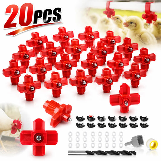 20-Pack Horizontal Chicken Watering Nipples – DIY Poultry Waterer Kit