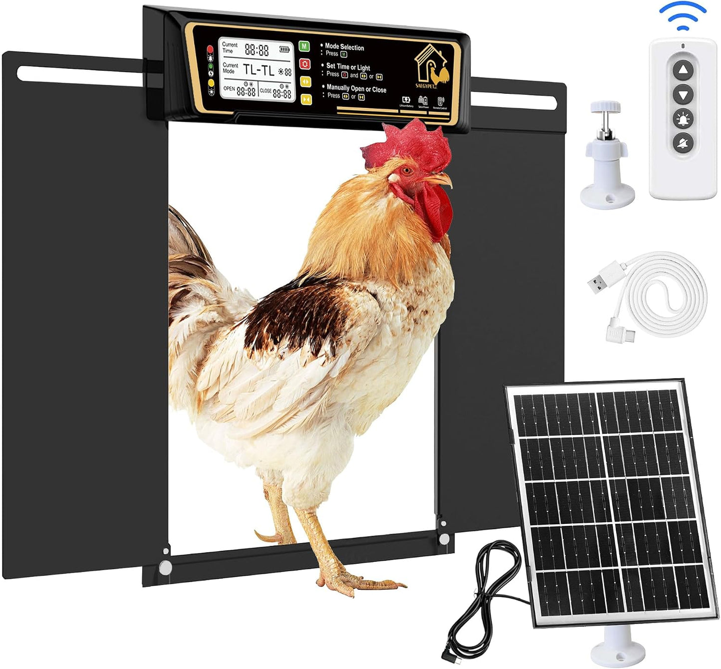 Large Automatic Chicken Coop Door Solar Powered | Charge with 7W Solar Panel Auto Chicken Door, Aluminum Electric Poultry Door with Time & Light Sensor, Remote Control