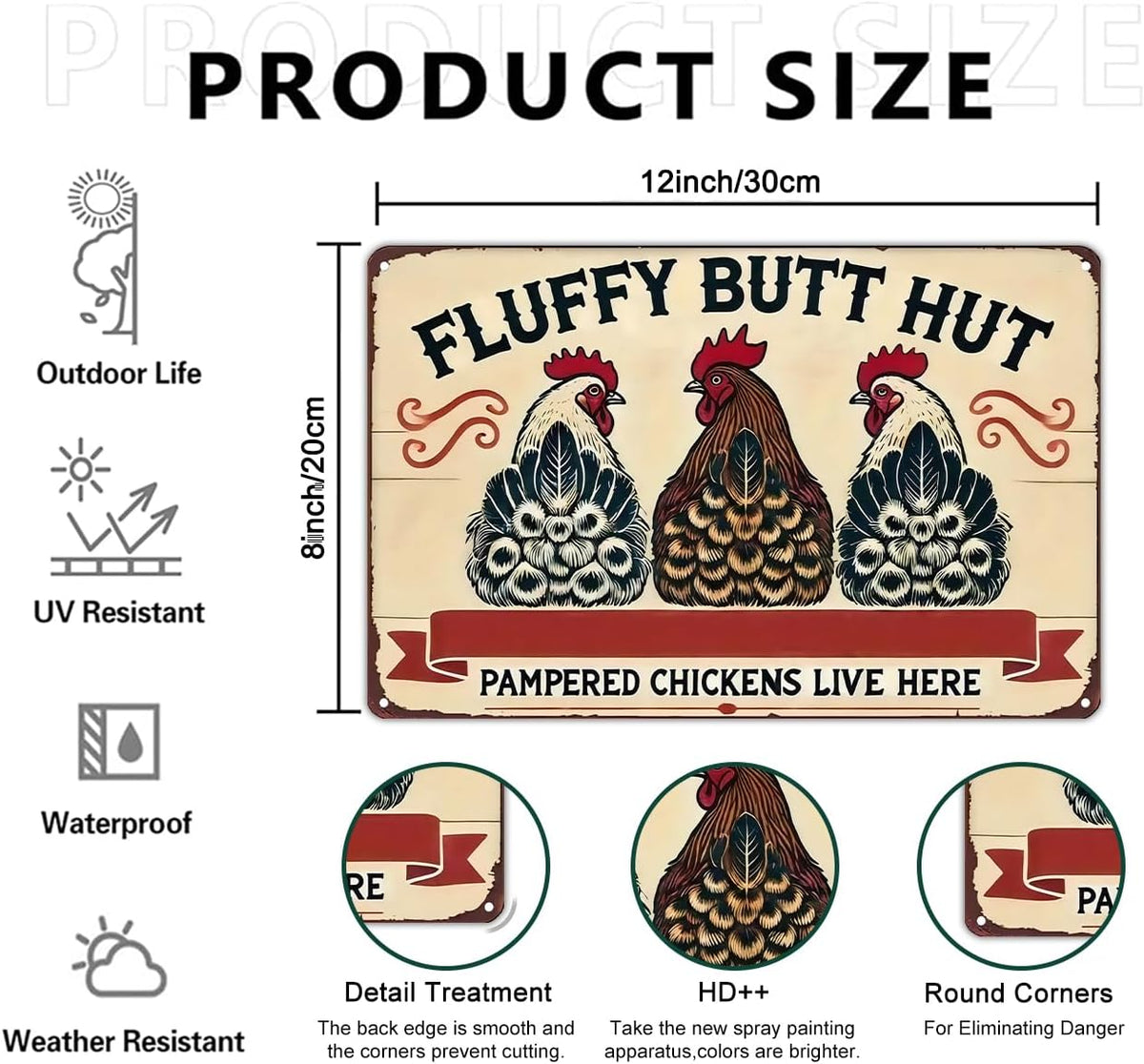 Fluffy Butt Hut Vintage Metal Chicken Coop Sign – 8" × 12"