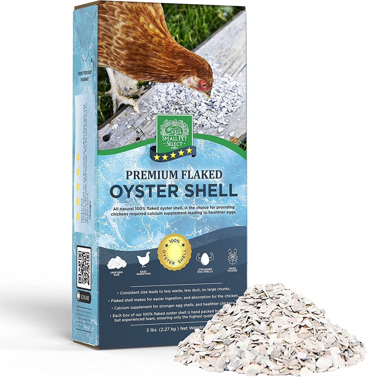 '- 100% Flaked Oyster Shell, Calcium Supplement for Chickens, and Ducks, 5Lb