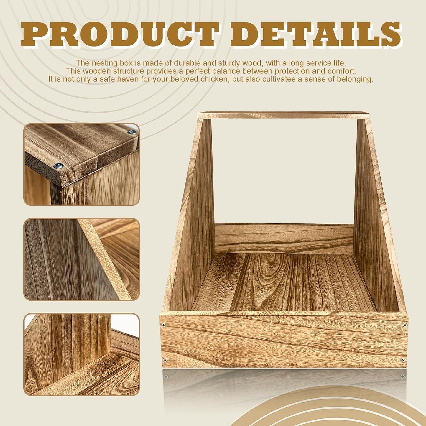 Wooden Single Compartment Chicken Nesting Box for Outdoor Coop - Comfortable Laying Box for Hens, Ducks and Poultry with Easy-Clean Design and Ventilated Egg Laying Space for Backyard Chickens
