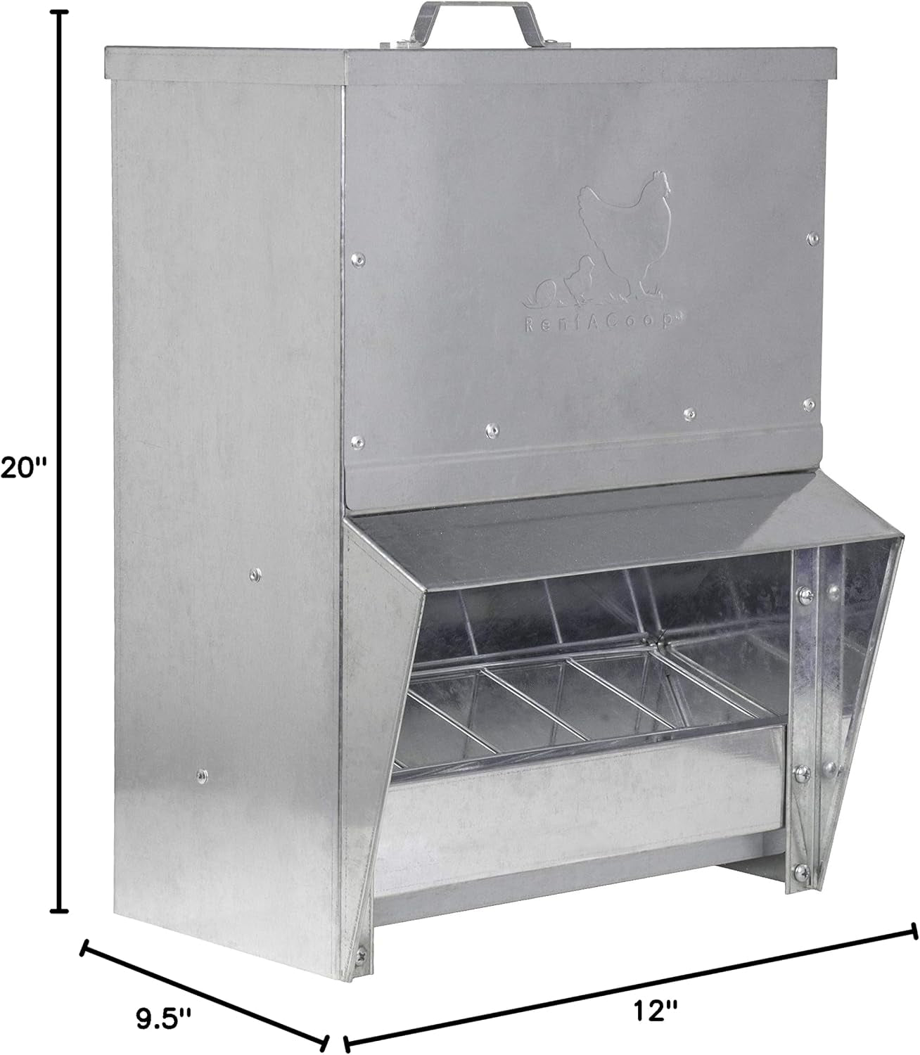 25Lb Gravity-Fed Metal Trough Feeder with Lid & Rain Cover