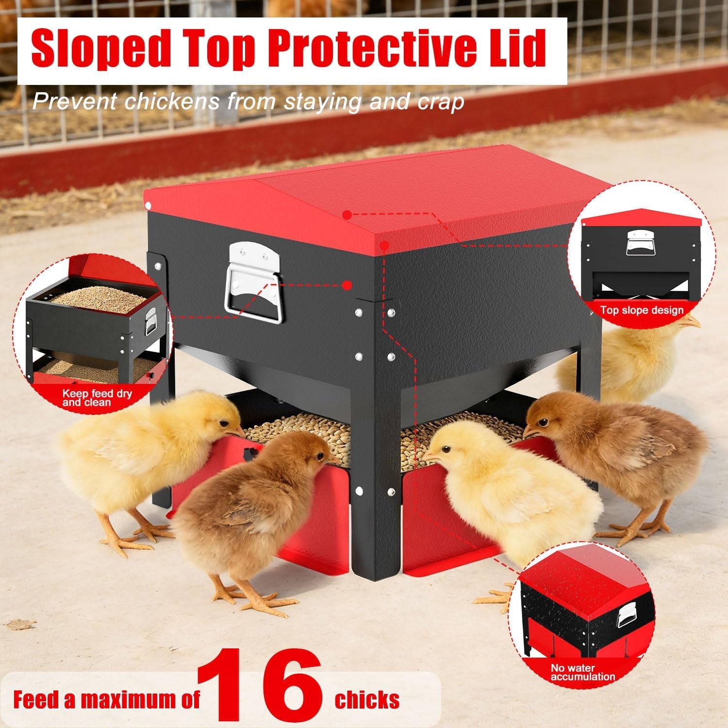 80Lb Automatic Metal Chicken Feeder,Heavy Duty Portable Gravity Chicken Feeder Box with Weatherproof Lid, No Waste Predator-Proof Poultry Feeder with Lockable Access Door for Ducks, Geese