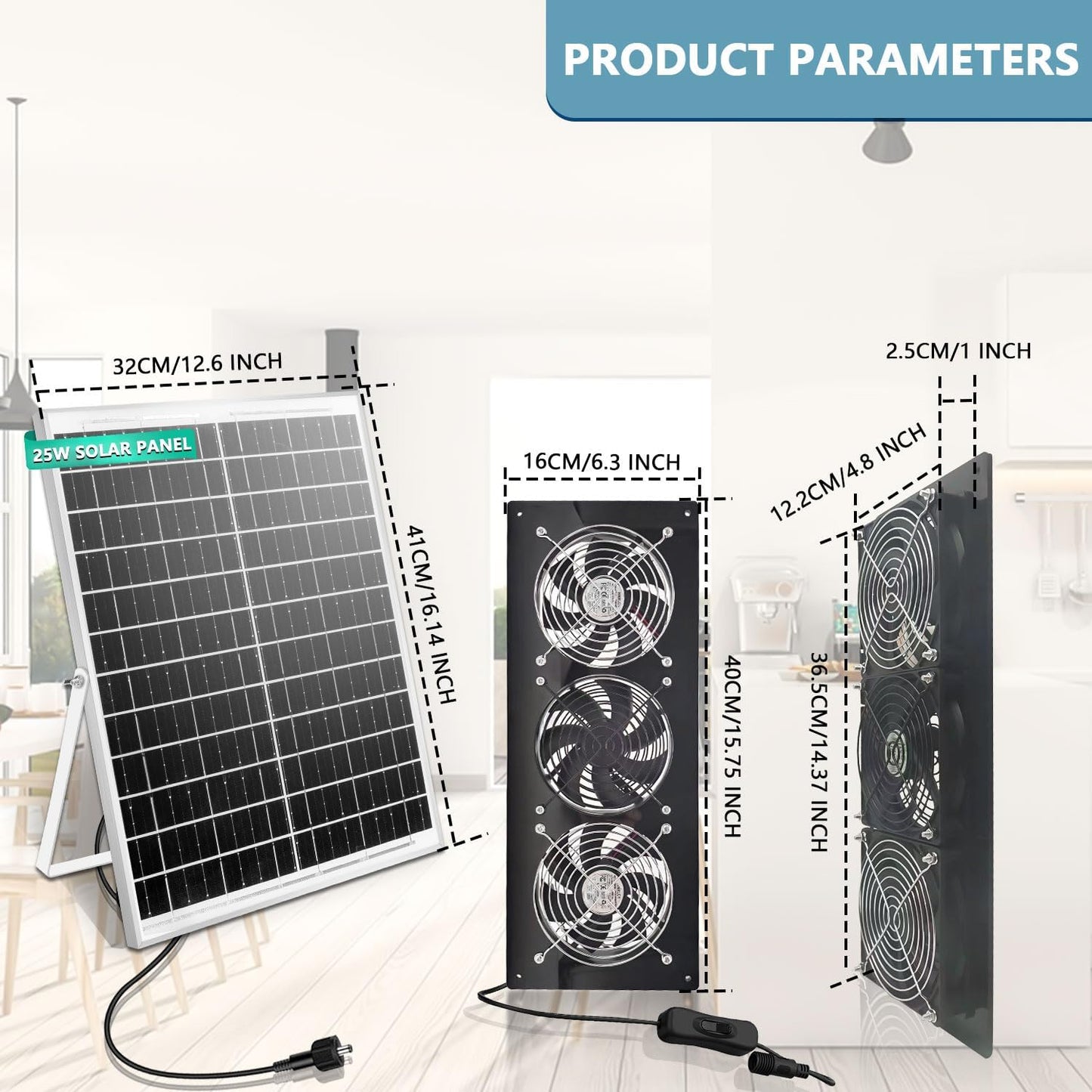 Solar Exhaust Fan,Solar Panel with 3 Ventilation Fans Kit,Solar Powered Fan for Shed,Chicken Coop,Attic & Greenhouse Intake or Exhaust Air,3500Rpm, 15FT Cord,Ip67 Waterproof