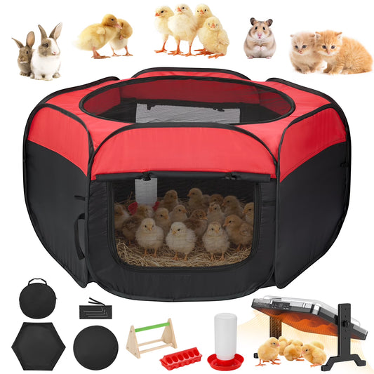 Chick Brooder Starter Kit with Heating Plate, Playpen, Feeder & Waterer