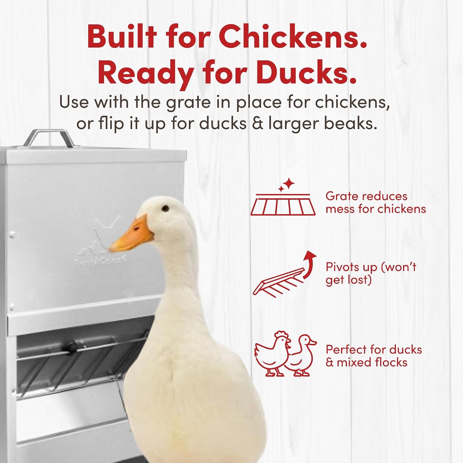 25Lb Gravity-Fed Metal Trough Feeder with Lid & Rain Cover