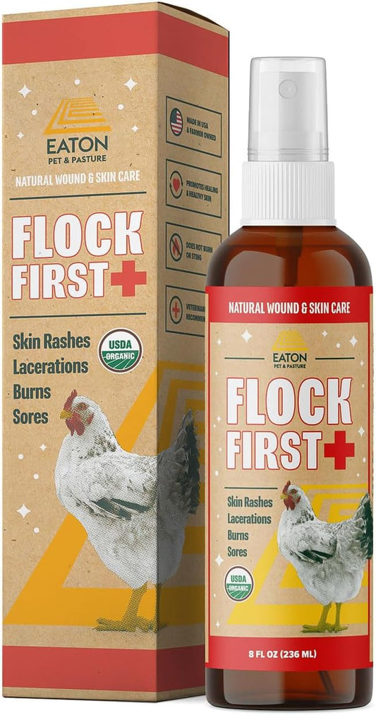 Flock First USDA Organic Chicken Wound Spray – Natural Poultry First Aid for Bumblefoot, Pecking Wounds, Cuts, Frostbite & Scaly Leg Mites, Vet Recommended, 8 Oz