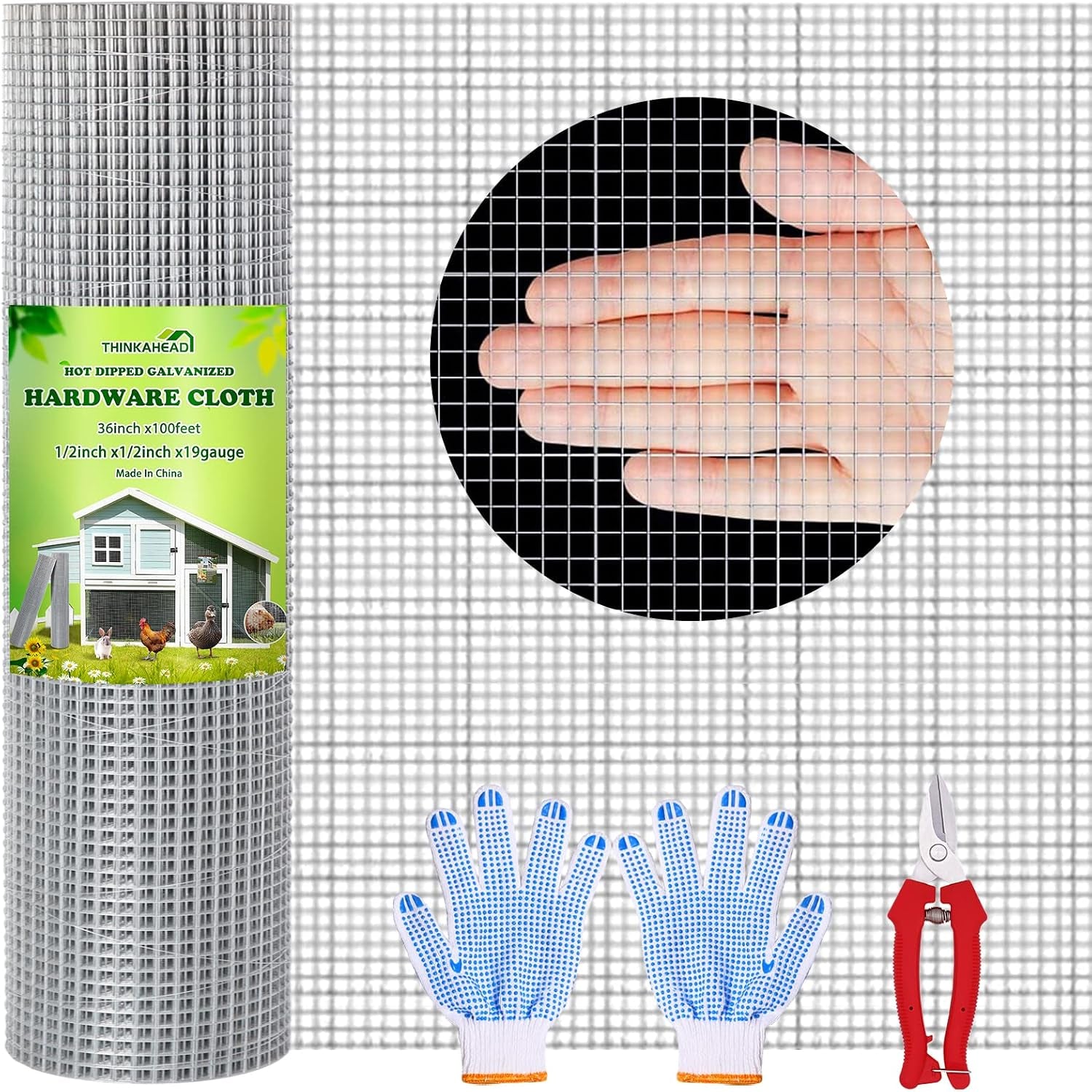Hardware Cloth 1/2 Inch 36 X 100 Ft 19 Gauge, Chicken Coop Wire Fencing, Hot Dipped Galvanized Wire Mesh, Hardware Cloth for Chicken Coop, Rabbit Cages, Garden, Small Rodents Screen Fence