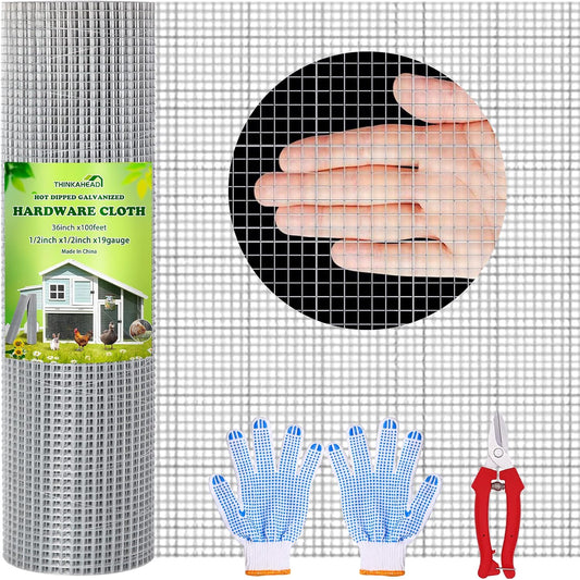 Hardware Cloth 1/2 Inch 36 X 100 Ft 19 Gauge, Chicken Coop Wire Fencing, Hot Dipped Galvanized Wire Mesh, Hardware Cloth for Chicken Coop, Rabbit Cages, Garden, Small Rodents Screen Fence