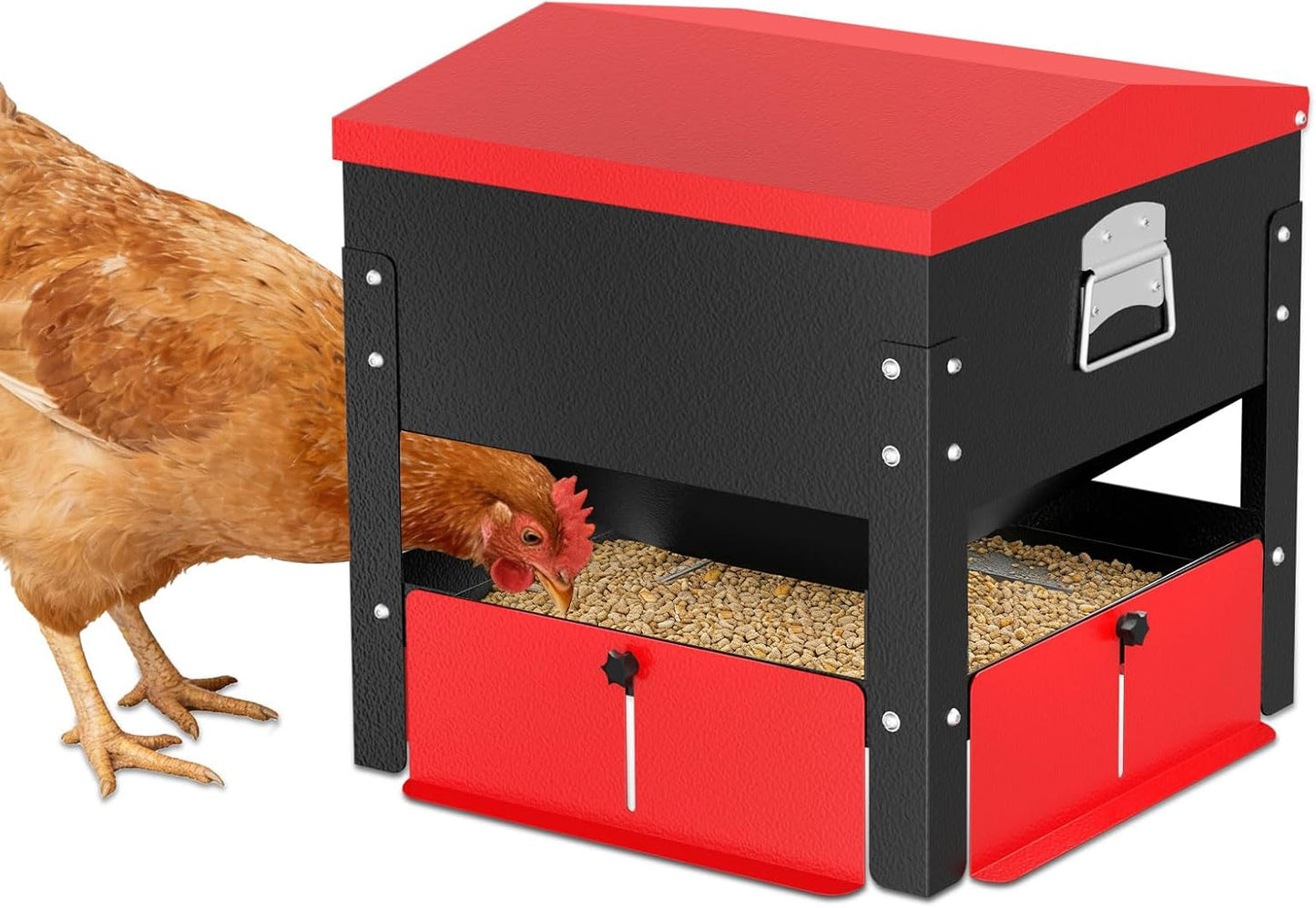 80Lb Automatic Metal Chicken Feeder,Heavy Duty Portable Gravity Chicken Feeder Box with Weatherproof Lid, No Waste Predator-Proof Poultry Feeder with Lockable Access Door for Ducks, Geese