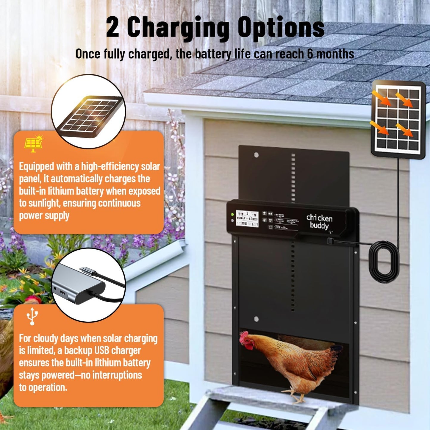 Automatic Chicken Coop Door Solar Powered Extra Large 10″ X 14.3 ″LCD Display Automatic Chicken Door with 4 Modes Timer & Light Sensor, Aluminum Alloy Chicken Door