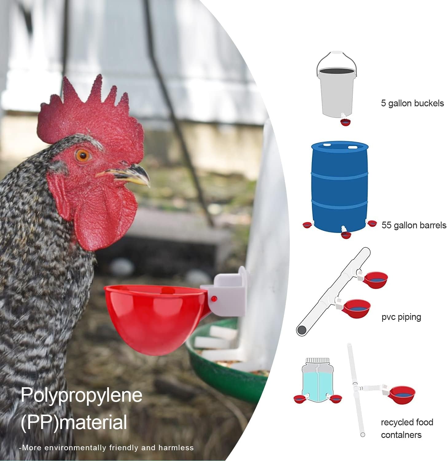 Chicken Waterer Cups, 6 Packs Large Chicken Watering Cups, Automatic Chicken Water Cups, Tee Fittings Poultry Feeder Cups Suitable for Chicken, Duck, Goose, Turkey with Mounting Hole Opener | Automatic Chicken Water Cups, Tee Fittings Poultry Feeder Cups Suitable for Chicken, Duck, Turkey with Mounting Hole Opener