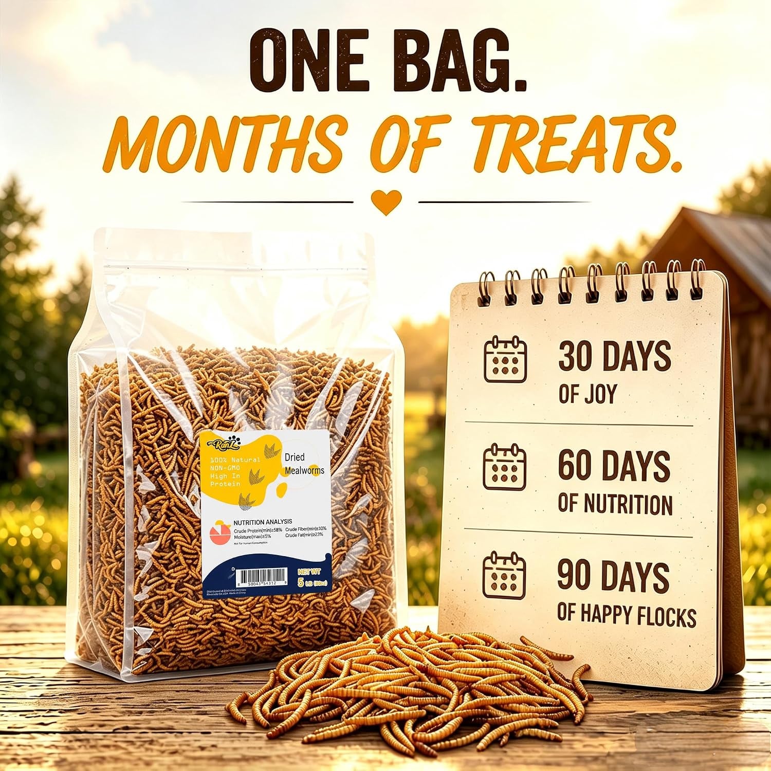 5LB Dried Mealworms for Chickens, Ducks & Wild Birds, High Protein Treat