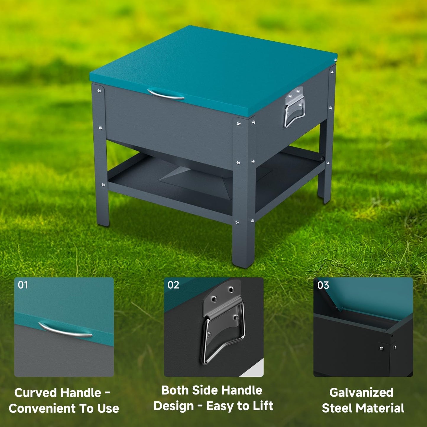 Automatic Metal Chicken Feeder,80Lb Large Capacity Portable Gravity Chicken Feeder Box with Weatherproof Lid, No Waste Poultry Feeder for Geese, Ducks(Green Lid)