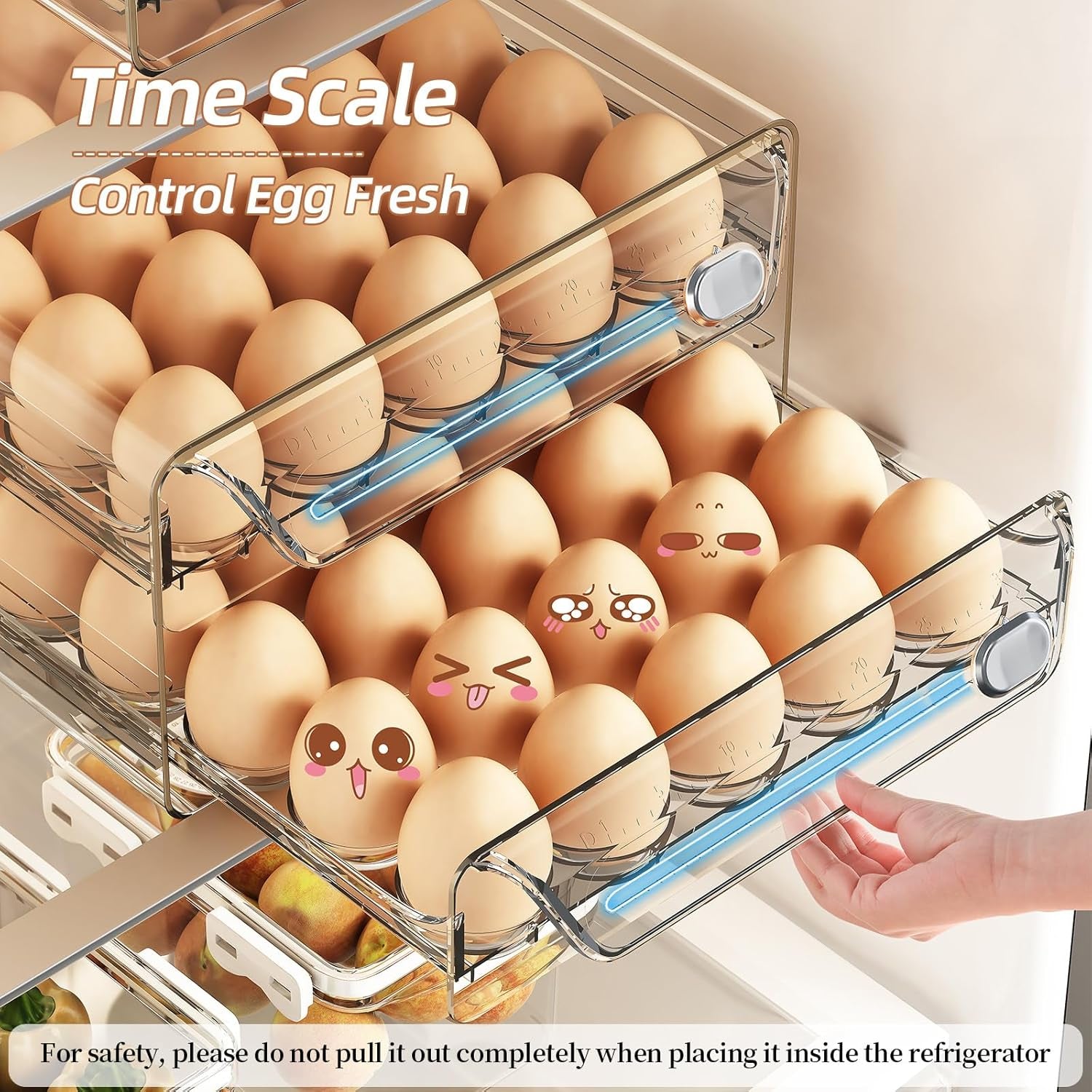 60 Eggs Organizer for Refrigerator, Large Egg Holder for Fridge, Clear Egg Container for Refrigerator, Stackable Egg Storage Trays for Countertop, Egg Drawer Dispenser, Egg Storage Container