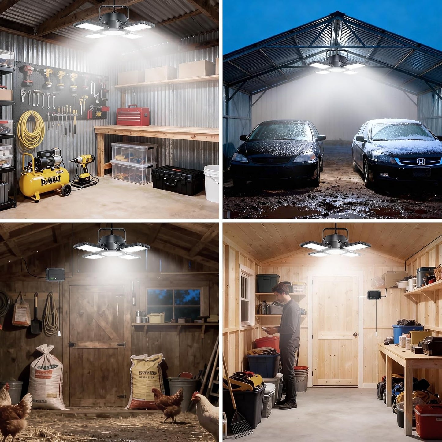 Solar Shed Lights Indoor Outdoor with Pull String, 2000LM Available All Day Solar Pendant Light, High/Low Brightness Switch Solar Lights Indoor, IP65 Waterproof for Gazebo, Shop, Garage