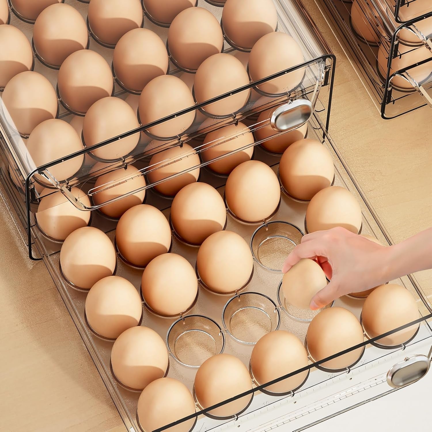 60 Eggs Organizer for Refrigerator, Large Egg Holder for Fridge, Clear Egg Container for Refrigerator, Stackable Egg Storage Trays for Countertop, Egg Drawer Dispenser, Egg Storage Container
