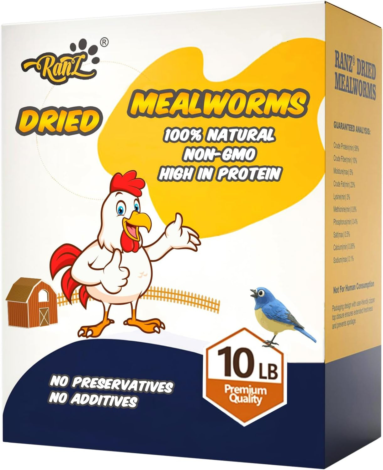 10LB Dried Mealworms Bulk Bag for Chickens & Wild Birds, High Protein