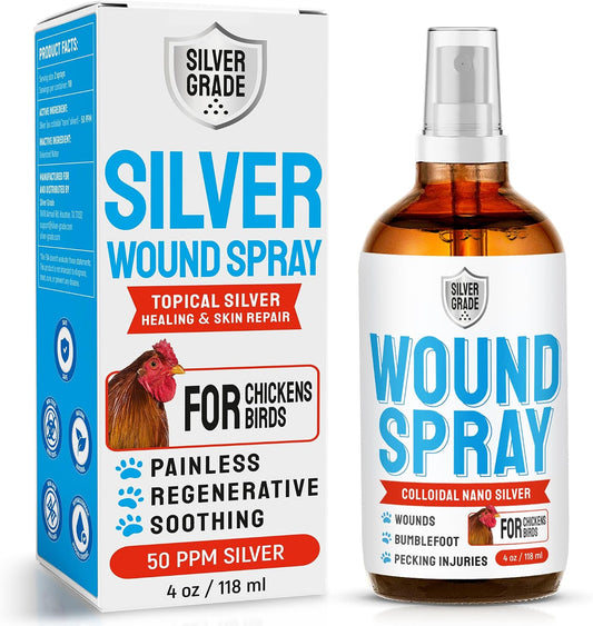 Wound Spray for Chicken – Birds & Chicken Antibiotics Alternative to Help with Pecking Sores, Bumblefoot, Cuts – Poultry Spray with Silver – Gmos Free – 4-Oz Bottle