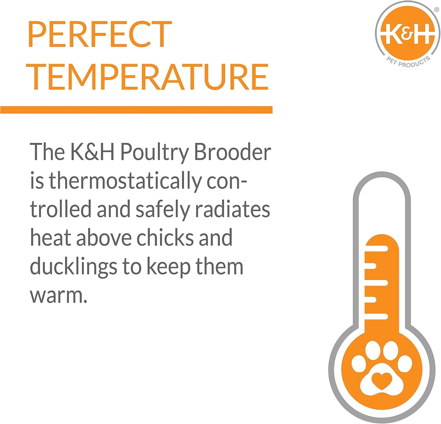 K&H Brooder Plate, Thermo-Poultry Brooder, Safety Listed, Large 40 Watts | Chicken Coop Heater with Safety Light, Adjustable Heat Plate for Chicks, Warms up to 30 Chicks, Gray/Orange