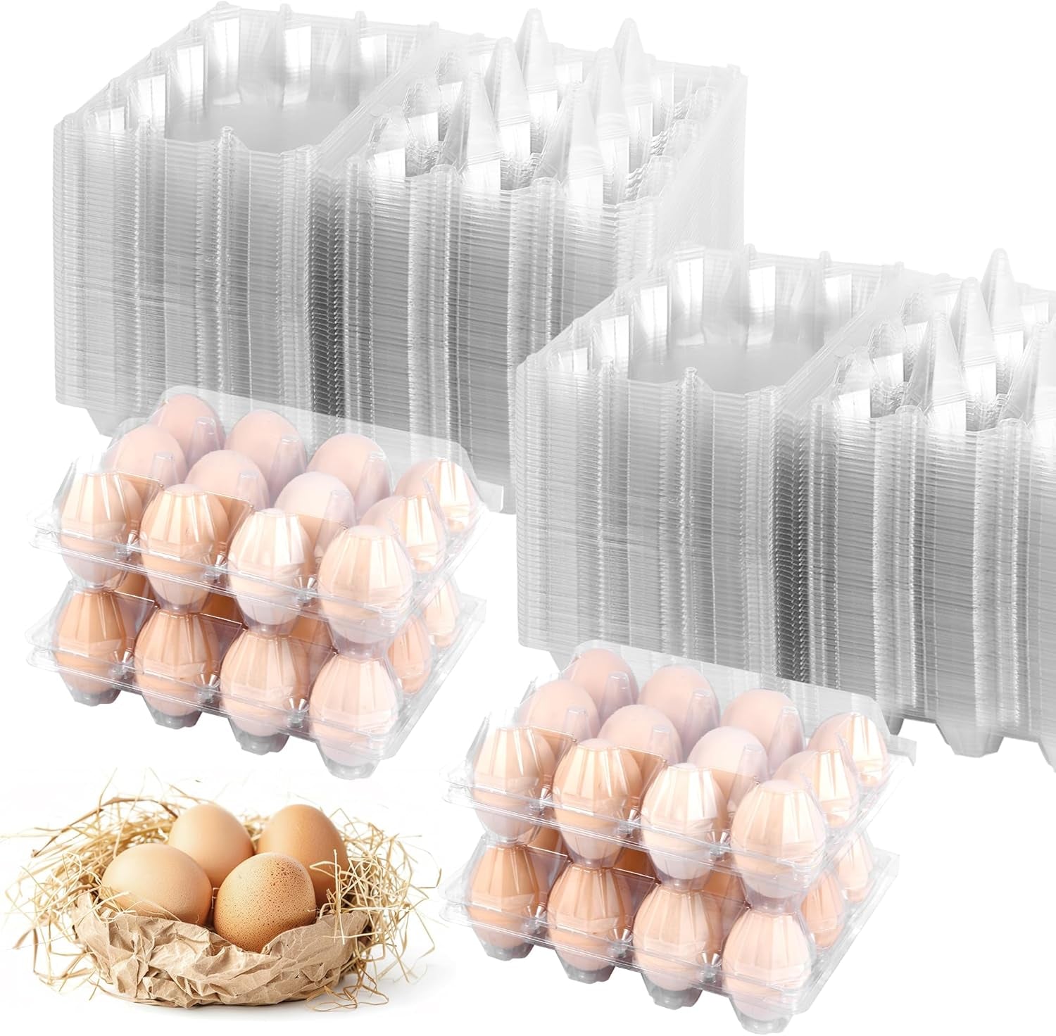 100-Pack Reusable 12-Egg Plastic Cartons