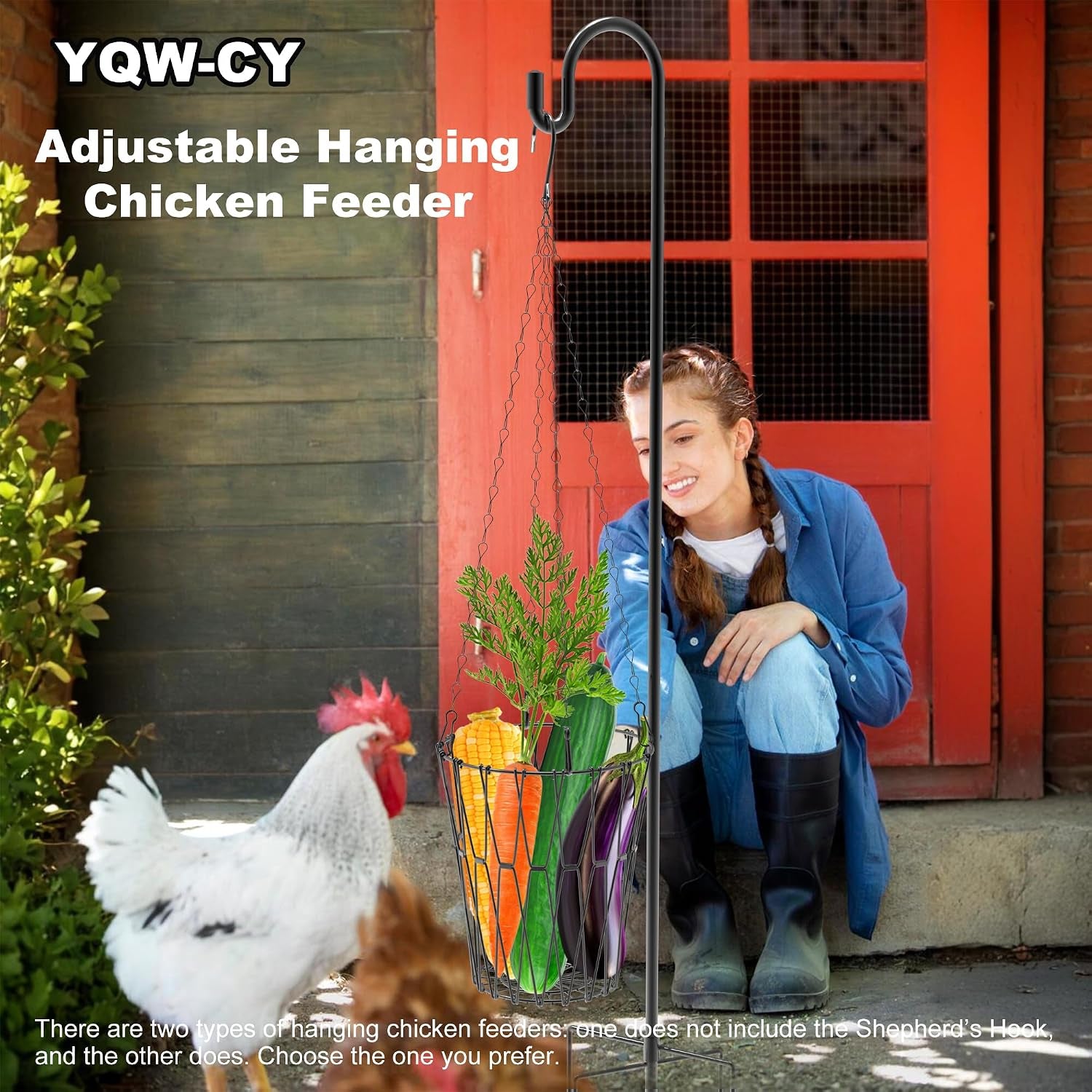 Hanging Chicken Feeder, Foldable Chicken Vegetable Fruits Feeder, Poultry Feeding Holder Basket with Hanging Chain, Veggie Treat Ball for Chicken Coop Accessories (1 Pack)