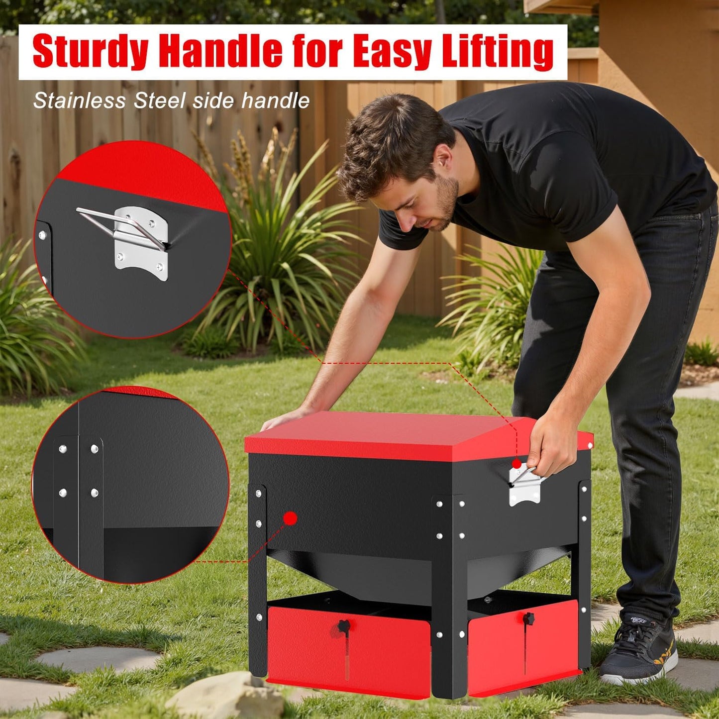 80Lb Automatic Metal Chicken Feeder,Heavy Duty Portable Gravity Chicken Feeder Box with Weatherproof Lid, No Waste Predator-Proof Poultry Feeder with Lockable Access Door for Ducks, Geese