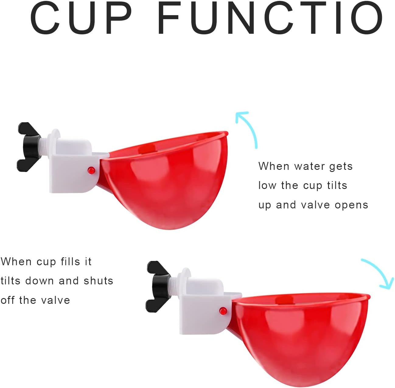 Chicken Waterer Cups, 6 Packs Large Chicken Watering Cups, Automatic Chicken Water Cups, Tee Fittings Poultry Feeder Cups Suitable for Chicken, Duck, Goose, Turkey with Mounting Hole Opener | Automatic Chicken Water Cups, Tee Fittings Poultry Feeder Cups Suitable for Chicken, Duck, Turkey with Mounting Hole Opener