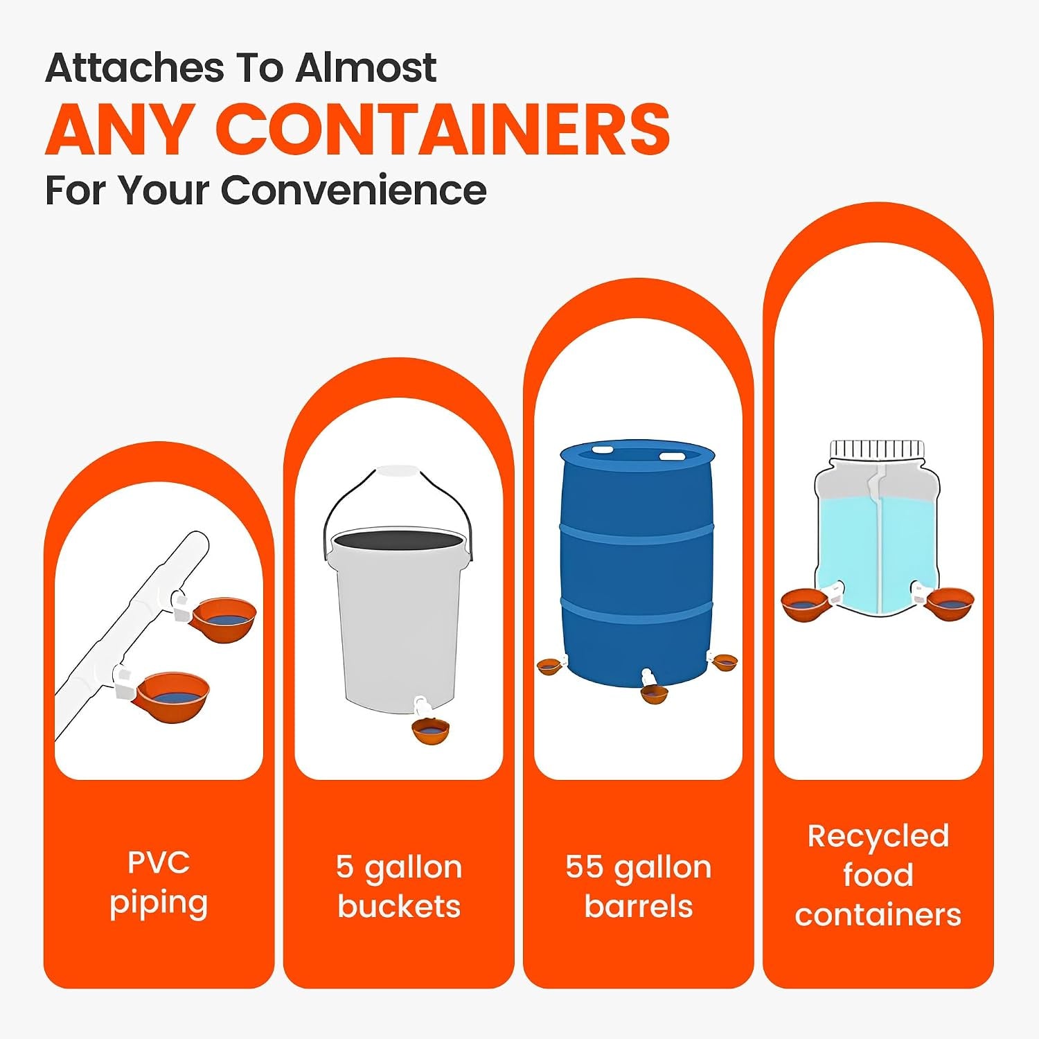 Chicken Waterer Cups, 6 Pack Automatic Chickens Water Cups for Poultry Orange