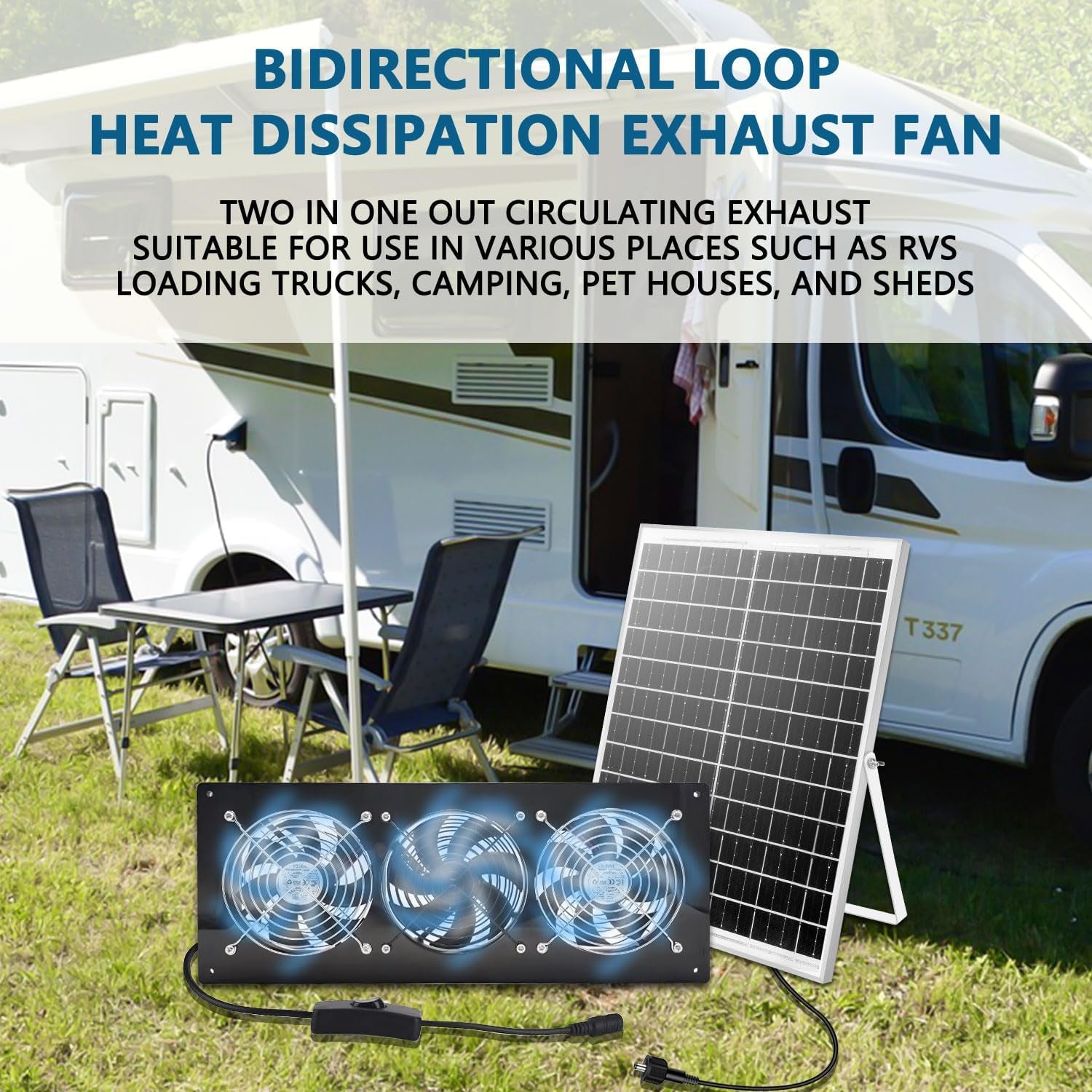 Solar Exhaust Fan,Solar Panel with 3 Ventilation Fans Kit,Solar Powered Fan for Shed,Chicken Coop,Attic & Greenhouse Intake or Exhaust Air,3500Rpm, 15FT Cord,Ip67 Waterproof