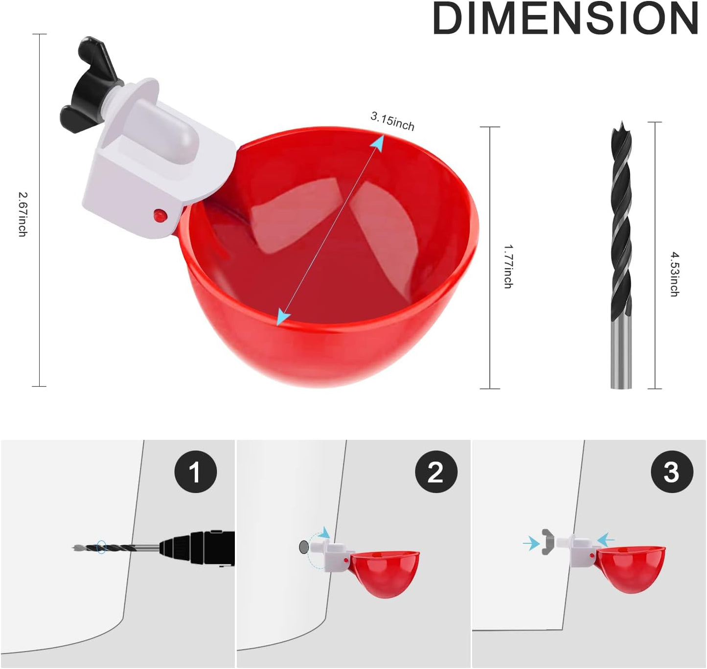 Chicken Waterer Cups, 6 Packs Large Chicken Watering Cups, Automatic Chicken Water Cups, Tee Fittings Poultry Feeder Cups Suitable for Chicken, Duck, Goose, Turkey with Mounting Hole Opener | Automatic Chicken Water Cups, Tee Fittings Poultry Feeder Cups Suitable for Chicken, Duck, Turkey with Mounting Hole Opener