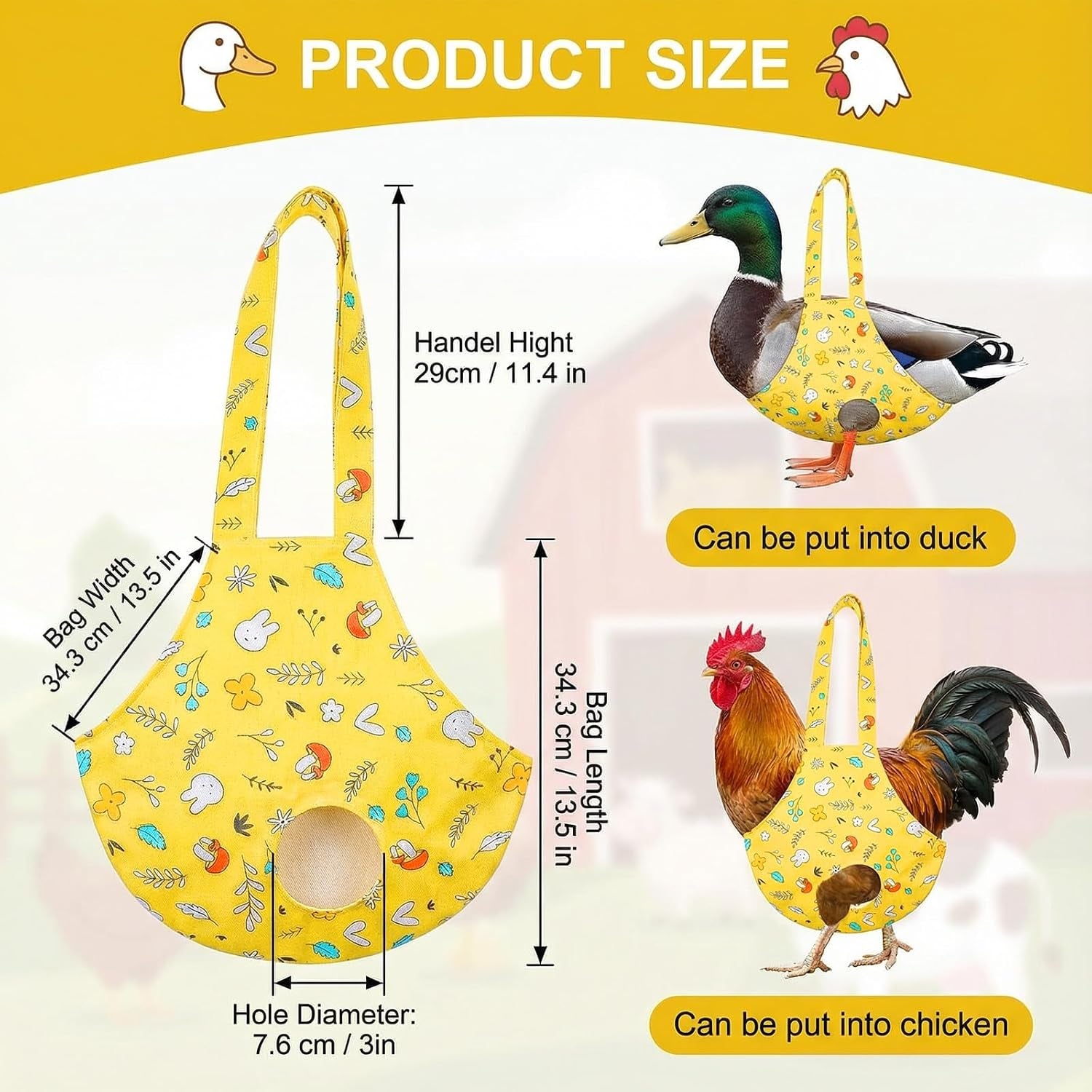 Waterproof Chicken Holder Bag, Chicken Carrier with Handle | Chickens Sling for Traveling, Hiking, Driving, Chickens Medic Bag for Hen Rooster Poultry Transport (Yellow Mix Color)