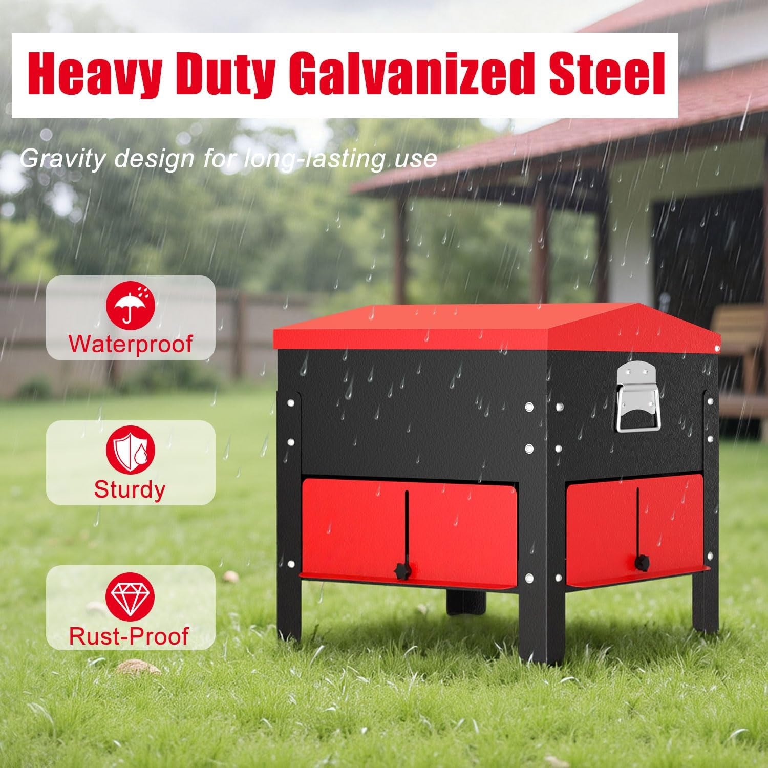80Lb Automatic Metal Chicken Feeder,Heavy Duty Portable Gravity Chicken Feeder Box with Weatherproof Lid, No Waste Predator-Proof Poultry Feeder with Lockable Access Door for Ducks, Geese