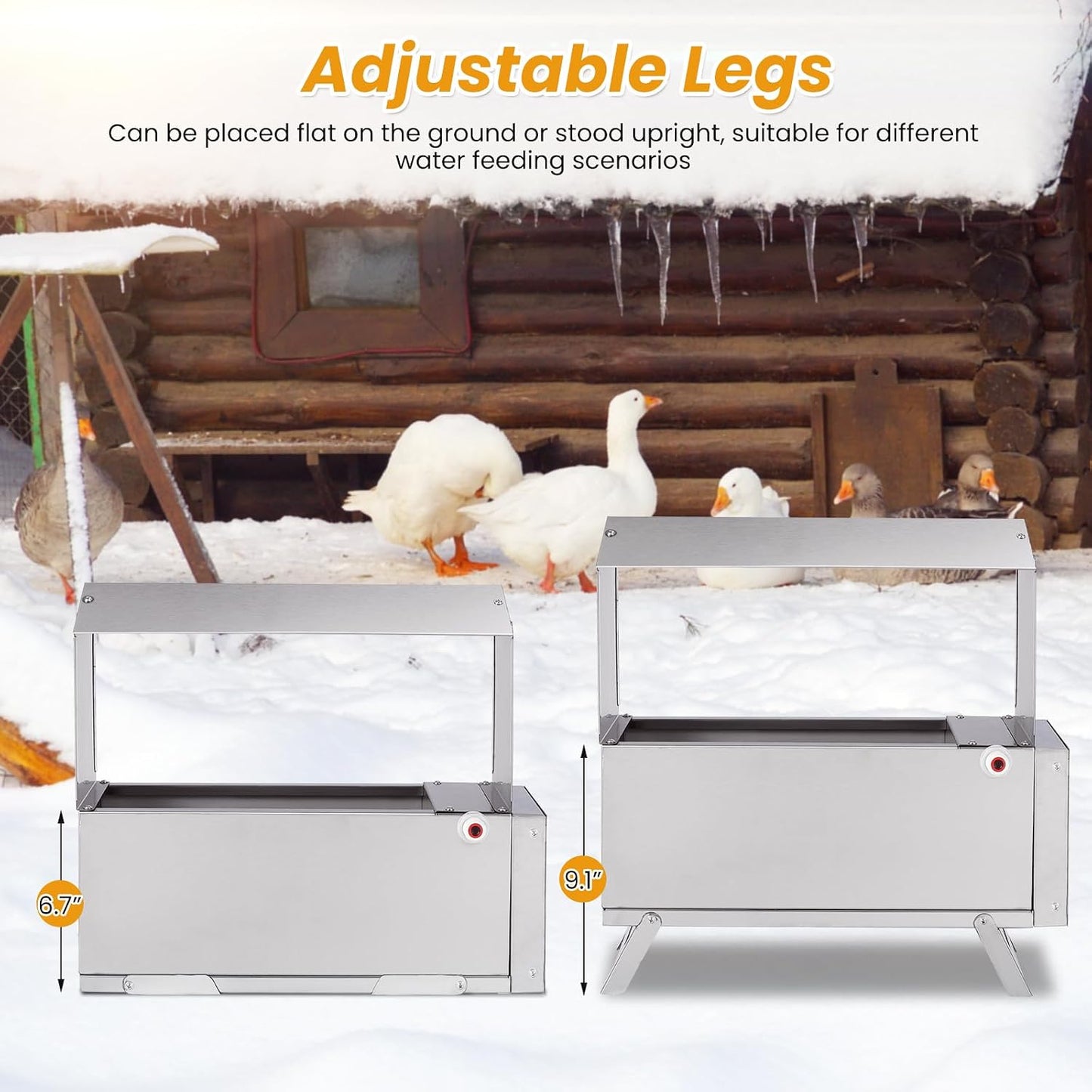 1.5 Gallon Heated Chicken Waterer Freeze Proof for Winter | Automatic Chicken Water Heater Poultry Drinker Watering System, with Control Panel, Adjustable Leg, Thermostatic Control