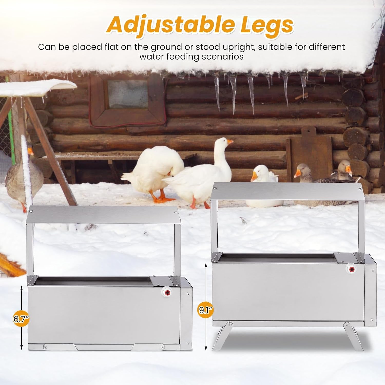 1.5 Gallon Heated Chicken Waterer Freeze Proof for Winter | Automatic Chicken Water Heater Poultry Drinker Watering System, with Control Panel, Adjustable Leg, Thermostatic Control