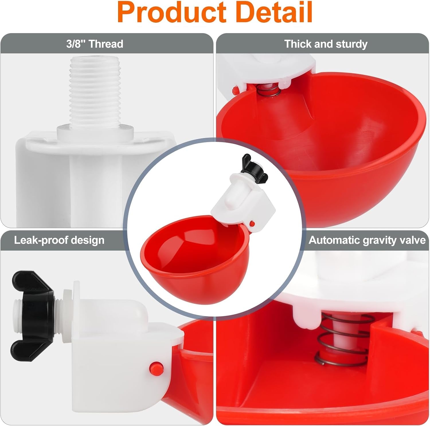 Automatic Chicken Waterer Cups, 6 Pack Large Chicken Water Feeder | Chicken Water Cups, Poultry Waterer Great for Duck, Chicken, Goose, Turkey, Bunny and Bird with Installing Drill